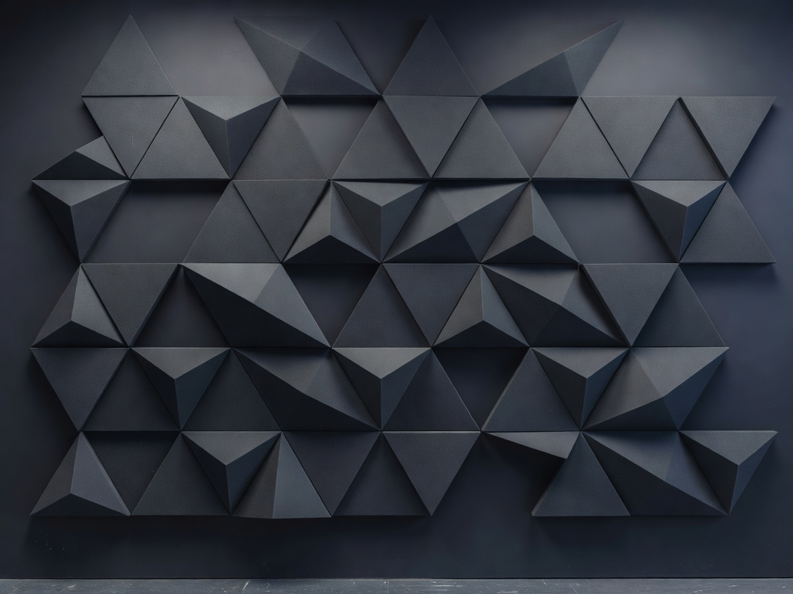 Geometric acoustic panels mounted on a dark studio wall